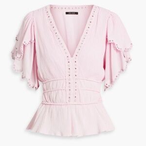 ISABEL MARANT Lemila ruffled cotton/silk-blend crepon top, Pink,  Sz Fr38 (US 6)